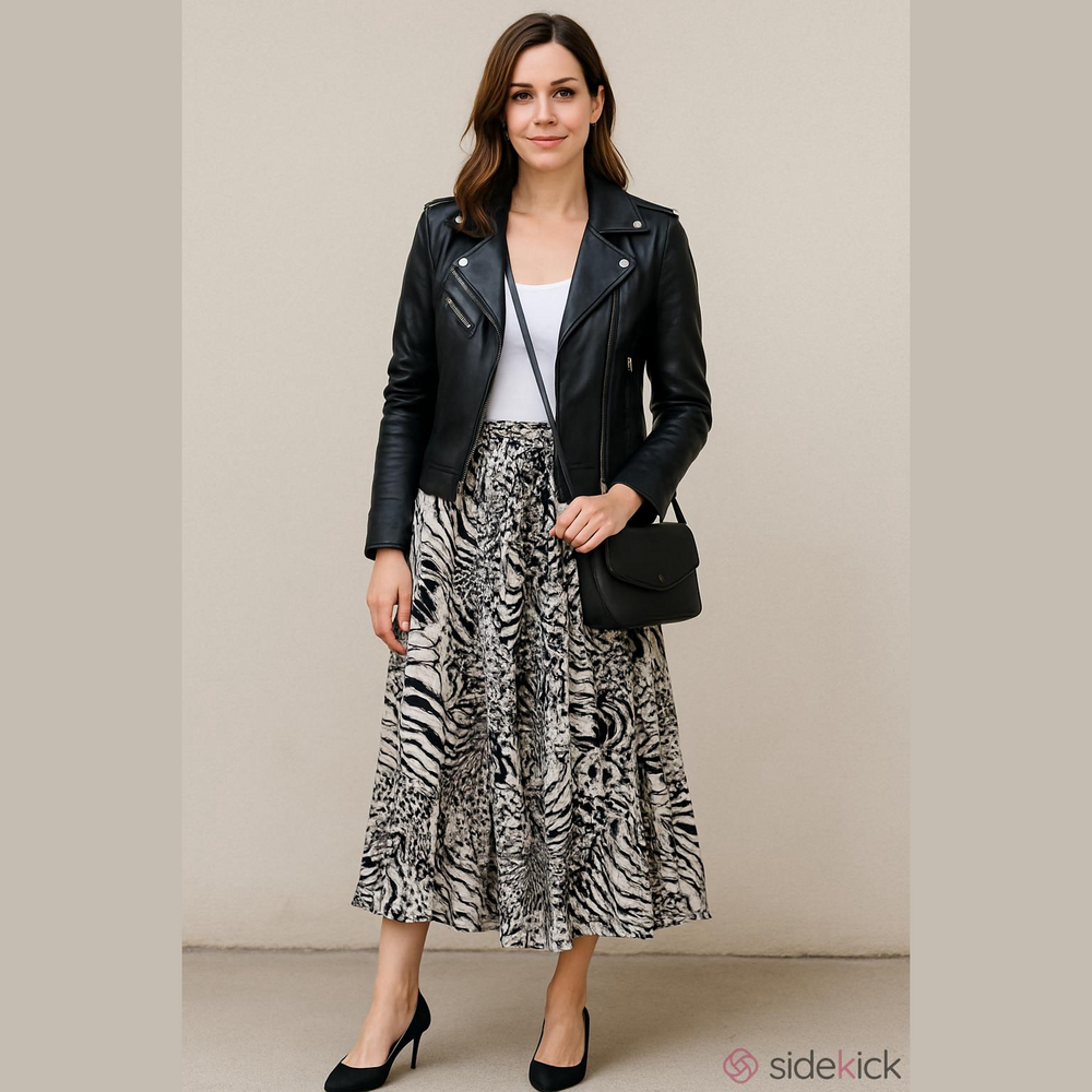 Retro 90's/Y2K Abstract Black and White Animal Print Maxi Skirt